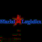 Marial Logistics company logo with blue text and red star symbol on black background